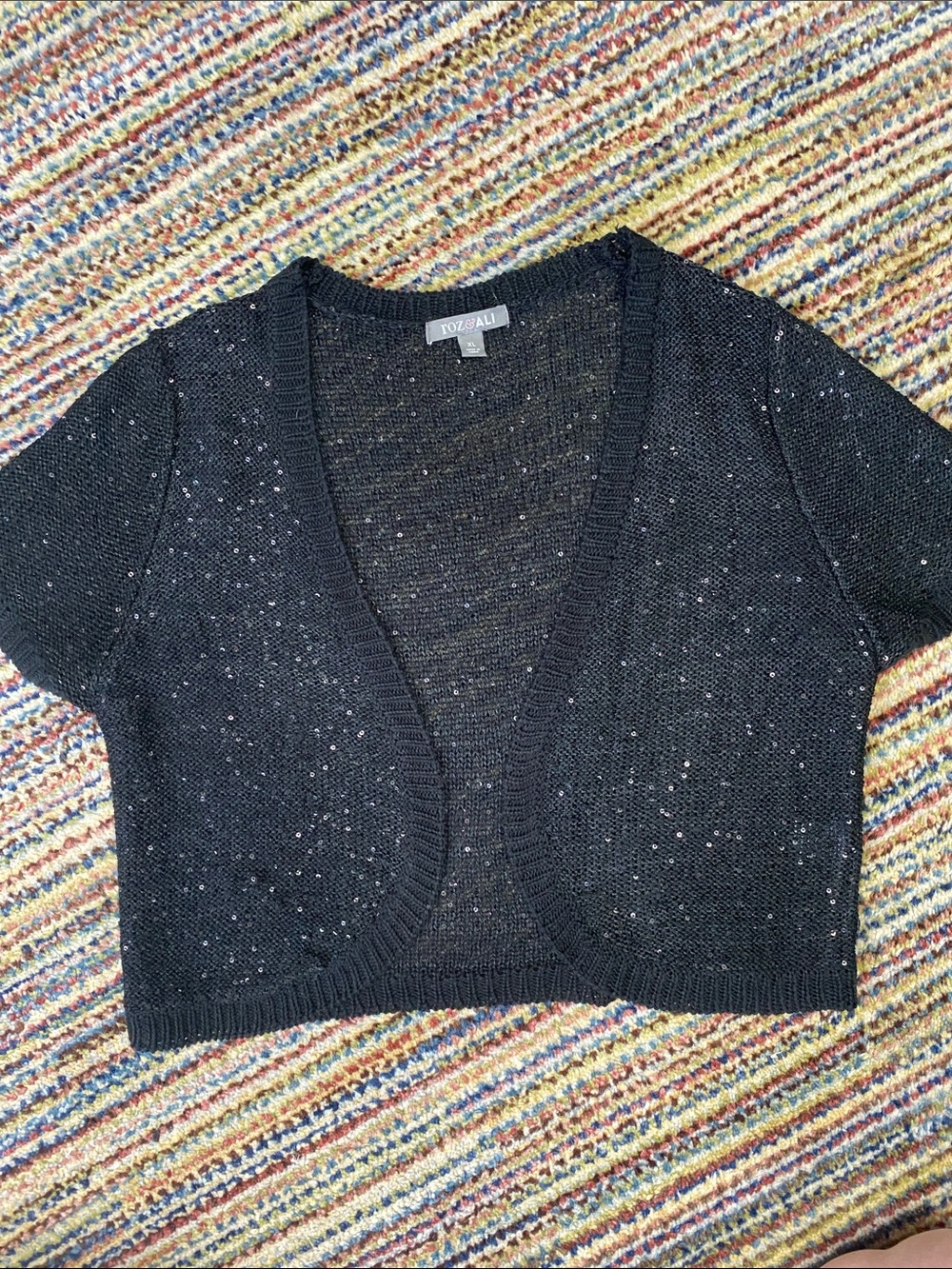 Roz & Ali Black Sparkle Short-Sleeve Bolero Cardigan
